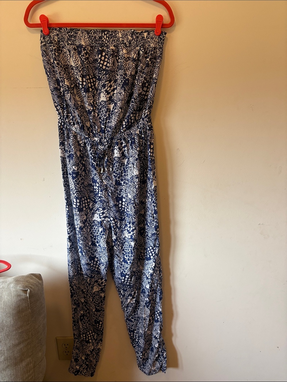 Lilly Pulitzer Navy & White Printed Strapless Jumpsuit